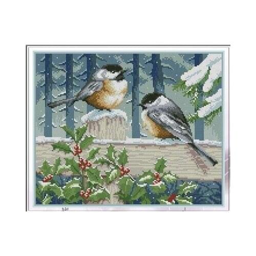 -0021668 windowsill bird in winter Cross Stitch Set Cross-stitch Kit Embroidery Needlework Craft Packages Cotton Fabric Floss
