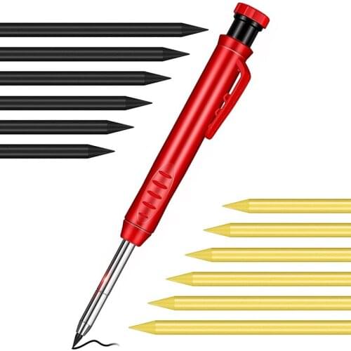 1 Solid Color Woodworking Pencils with Sharpener 12 Lead Mechanical Pencils, Suitable for Wood Floor Marking,Carpenter