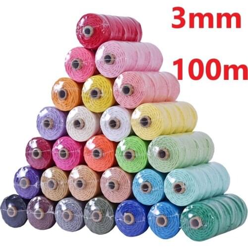 3mm 100% Cotton Cord Colorful Cord Rope Beige Twisted Craft Macrame String DIY Home Textile Wedding Decorative supply 110yards