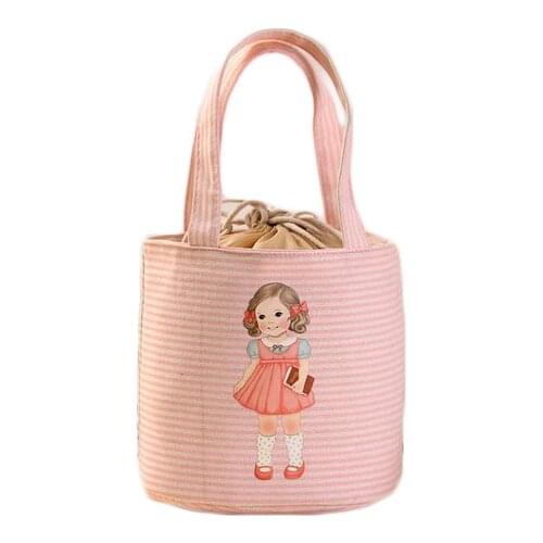 20PCS / LOT Women Drawstring Bag Cute Girls Printing Portable Lunch Storage Lunch Thermal Insulation Pouch