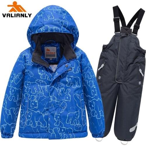 2021 VALIANLY Boys Ski Suit Snowsuit Winter Kids Boys Ski Sets Ski Jacket Pants Outdoor Waterproof Windproof -30C Boys Clothing
