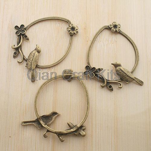 50pcs large bird branch cage flower antique bronze zinc alloy Charm Pendant drops DIY Supplies bracelet 36X47mm lead free