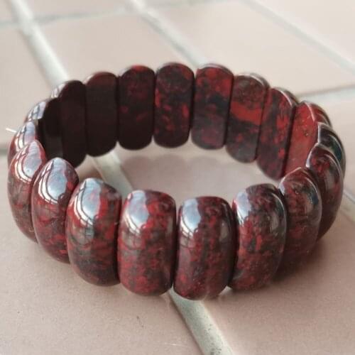 Free Shipping Fashion Jewelry 11x24mm Flame Jaspe Art Women Men Beads Elastic Bracelet 7.5" FG9193