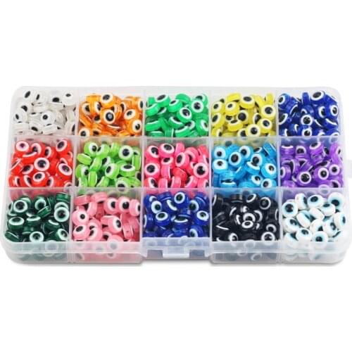 Evil Eye 300-750PCS Oval Shape Resin Spacer Beads DIY Set 6/8/10mm Bracelet Necklace Jewelry Accessories Making