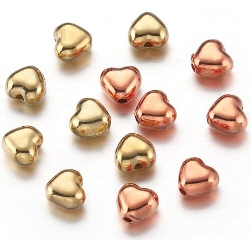 100Pcs/lot CCB Heart Beads Gold/Rose Gold Plated Loose Spacer Beads Necklace Bracelet Making Materials DIY Jewelry Accessories