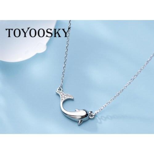 TOYOOSKY 925 Sterling Silver Zircons Dolphin Pendant Necklace For Fashion Women Party Cute Animal Fine Jewelry