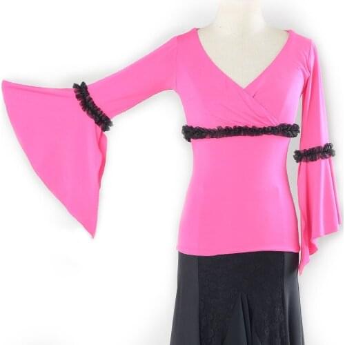 Dansangels Modern Pink V-neck Long sleeve sexy Latin Dance top for women/female vogue Ballroom Costume performance wear