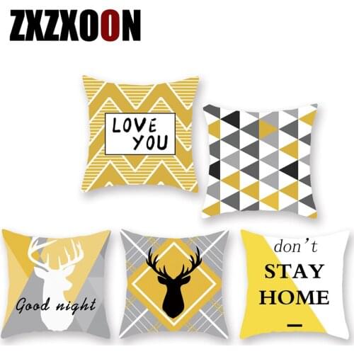 Polyester Cojines Decorativos Para Sofa Throw Pillows Case Cushion Covers for Sofa Home Yellow Elk Geometric Pillowcase