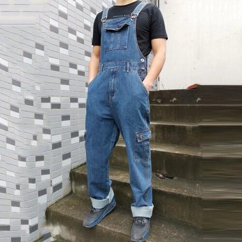 Jeans Men Mens Denim Overalls Mens Overalls Jumpsuit Multi-pocket strap Straight pants Blue jeans More sizes 30-44 46