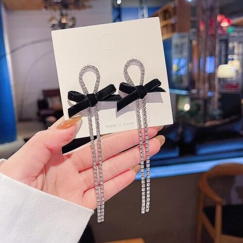 Exknl New Long Tassel Crystal Drop Earrings for Women Dangle Bijoux Hollow Rhinestone Earrings Statement Jewelry Gifts 2021