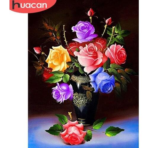 HUACAN Diamond Painting New Arrival Rose Flower Full Square/round Mosaic Floral Vase Embroidery Home Decoration