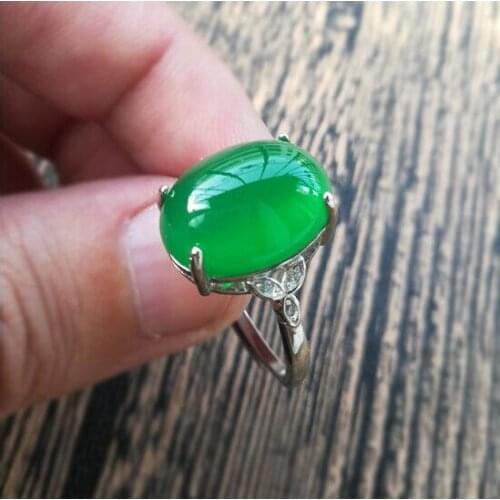 Fine jewelry Natural green jade high-ice finger Resizable ring gift free shipping