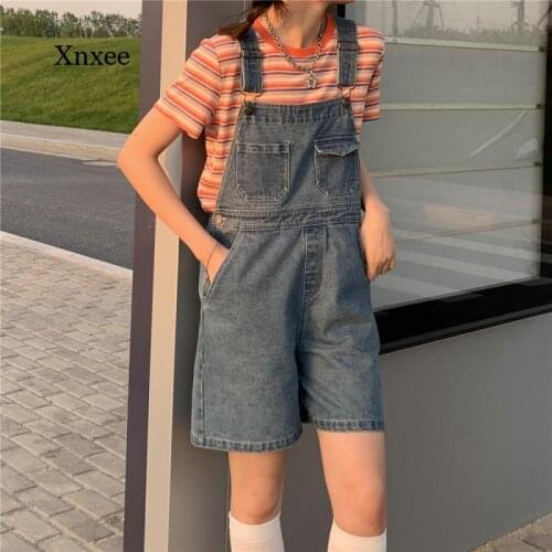 Summer Short Overalls Jeans Sweet Japanese Bf Loose Retro Wide Leg Jumpsuit Denim Casual Girls Casual Solid Shorts Womens Outfit