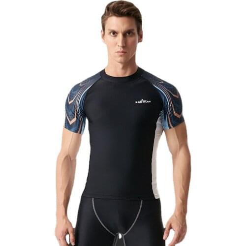 Short Sleeve Men Rash Guards Wetsuit Shirt Lycra Quick-dry Surfing Swimwear Tops T-shirt Anti-UV Windsurf Swim Rash Guards