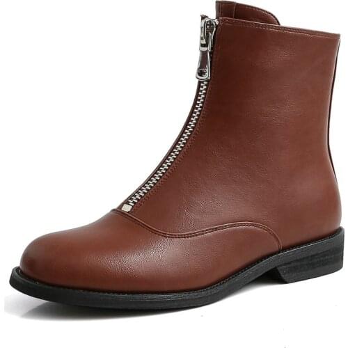 Leather front zip booty womens new cotton padded boots in autumn and winter 2019 winter boots women women boots size34-43