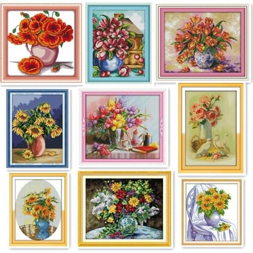 Beautiful flower vases, flowers, handmade, DIY, sewing, embroidery, cross-stitch, kit, needlework, pretty, vase decoration