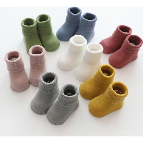 Cute solid color Cotton Baby socks Winter Thick Baby Socks Warm Newborn Cotton Boys Girls Cute Toddler Anti Slip Socks 0-36M