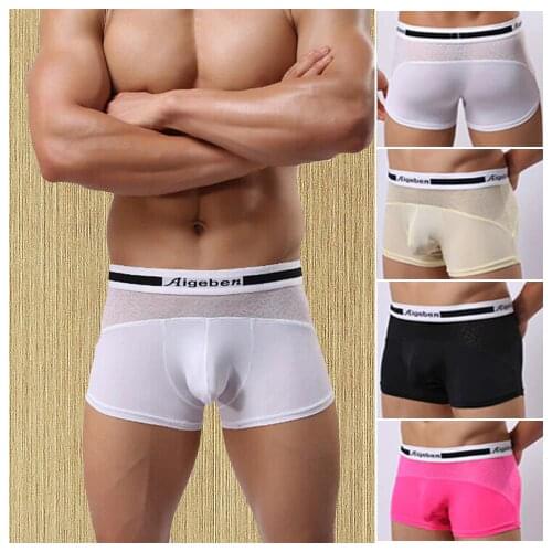 Mens Lace Net Boxer Sexy Breathable Underwear Mens Soft Smooth Boxers Bulge Pouch Shorts Trunks Pants Underpants