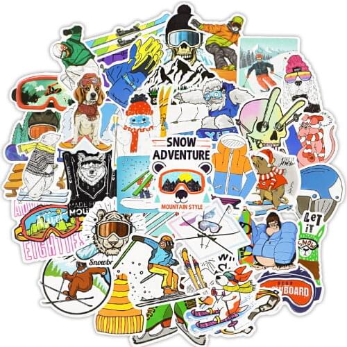50Pcs Winter Skiing Snow Mountain Graffiti Stickers For Luggage Laptop Skateboard Snowboard Refrigerator Ski Vinyl Decal Sticker