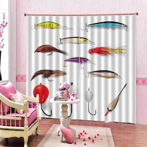 Custom Fish on Hooks Fishing Lure Rods Fisherman Gifts Window Curtains for Personalized Creative Curtains Indoor Decor