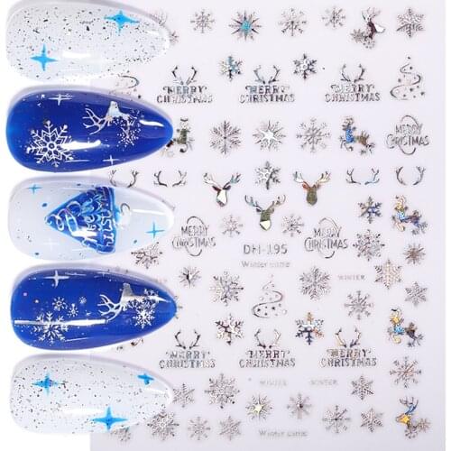 1 Sheet 3D Christmas Nail Stickers Holographics Gold Silver Snowflake Self Adhesive Transfer Sliders For Nails Manicures Wraps