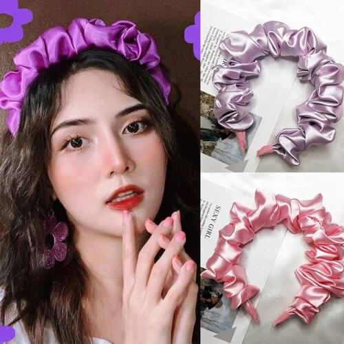 Pleated Solid Color Headband Satin Silk New Turban for Women Wide Size Hairbands Girls Accessories Hair Hoop Hair Jewelry