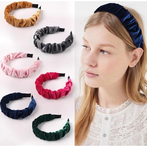 New Fashion Exquisite Pure Color Gold Velvet Pleated Wave Cloth Hair Band Headband for Women Girl Hair Accessories Headwear