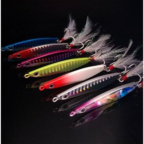 1PCS Metal Jig 10g 14g 17g Fishing Spoon Lure 7Colors Iscas Artificiais Metal Jig Lure Slice Jigbait Spoon Treble Hook Jigging