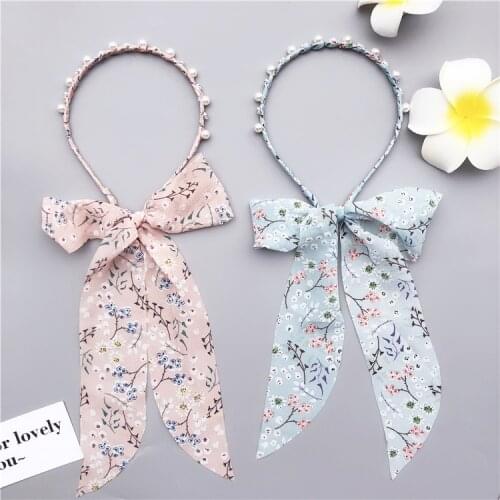 Pearl rhinestone fabric hair band female hair accessories simple bow retro ribbon straps headband braided hair headdress