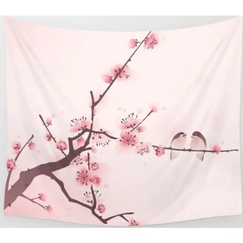 Oriental cherry blossom in spring Wall Tapestry Cover Beach Towel Throw Blanket Picnic Yoga Mat Home Decoration