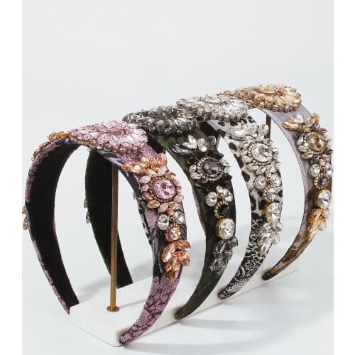 High Quality Vintage Multicolor Rhinestone Flower Pattern Hair Band Women Embroidery Accessories 2021 Headband Gift Wholesale