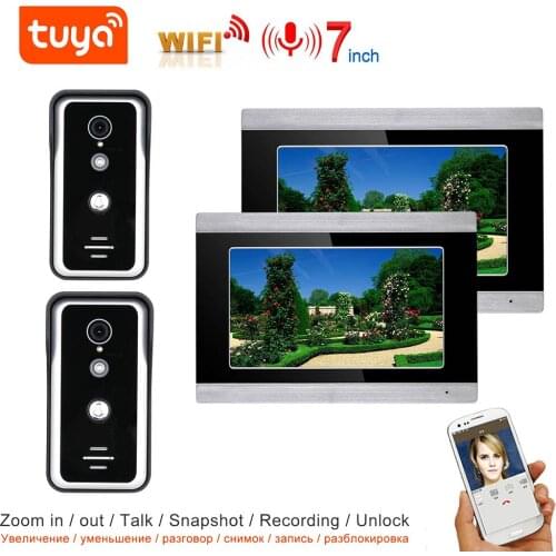 TUYA app Two Monitors 7 Inch Support 128G Card Two Cameras HD1080P Wifi Video Intercom Kit Video Doorbell Doorphone