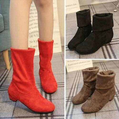 2020 Autumn Winter Women Boots Mid-Calf Martin Boots Brand Fashion Female Stretch Cotton Fabric Slip-on Boots Flat Shoes Woman