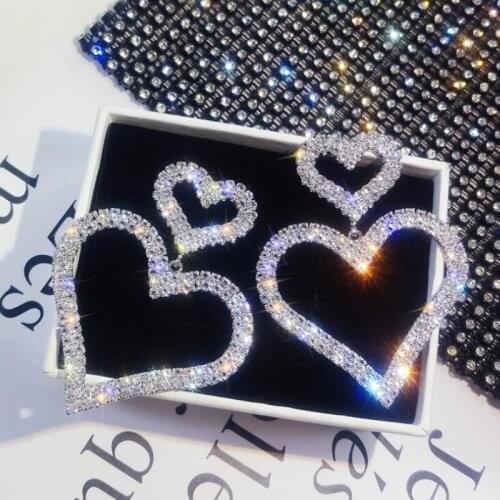 Women Fashion Diamond Heart Dangle Earrings 2021 Trend Jewelry Gift