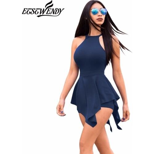 New Summer 2019 Sleeveless Casual Playsuit Women Beach Jumpsuit Ruffles Elegant Slim Women Clothes White Black Sexy Short Pants