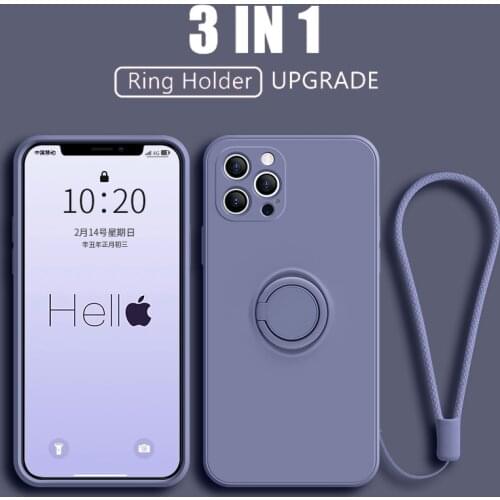 Liquid Silicone Ring Holder Phone Case for iPhone 11 Cover Soft Case for iPhone 12 Mini 11 Pro X XR XS Max 8 7 6 6S Plus SE 2020