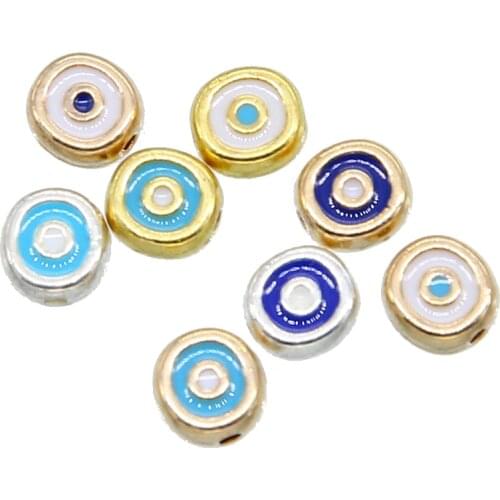 10pcs 6mm round evil eye DIY bracelet necklace metal alloy gasket perforated spacer beads for jewelry making wholesale