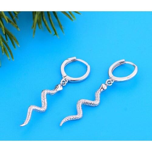 100% 925 Silver Round Circle Gold Color Punk Style Tassel Animal Snake Pendant Hoop Earring Ear Clip Brinco Bohemia Pendientes
