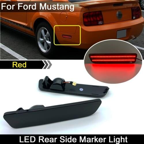 2Pcs Error Free Smoked Lens Red Lights LED Rear Bumper Reflector Side Marker Lamp For Ford Mustang 2005-2009