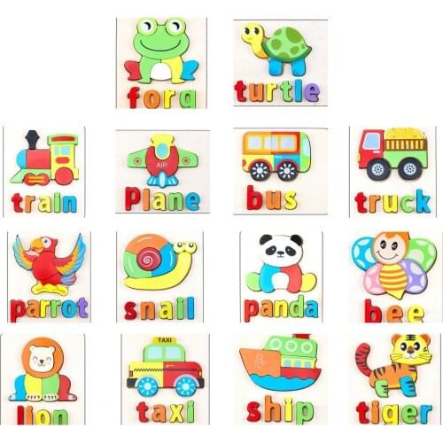 Smooth Surface Hand-eye Coordination Wood Color Word Animal Shape 3D Puzzles Kids Assembly Puzzle Christmas Gift Educational Toy