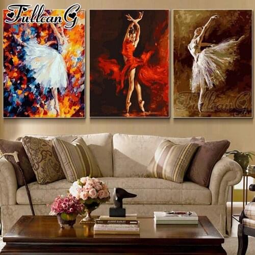 FULLCANG 5d diy diamond embroidery abstract ballerina girl diamond painting triptych full square round drill home decor FC3290