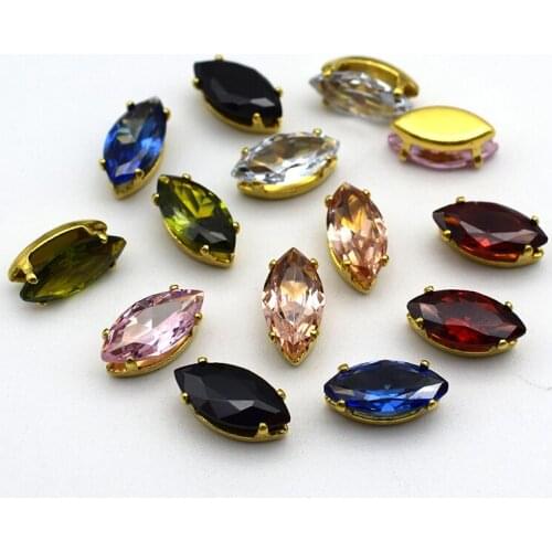 Free Shipping 5*10MM Eye-Shape Zircon Top Crystal Artifical Gemstones Glue On Rhinestone With Gold Claw