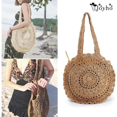 Bohemian Style Straw Bag Handbags for Women Circular Vintage Crochet Rattan Shoulder Bag Hollow Out Beach Bag Elegant Design