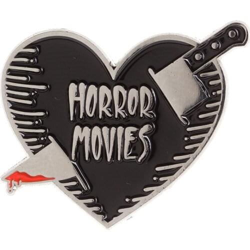 I love Horror Movies Pin Pinsanity badge heart shape enamel brooch for scary film fans