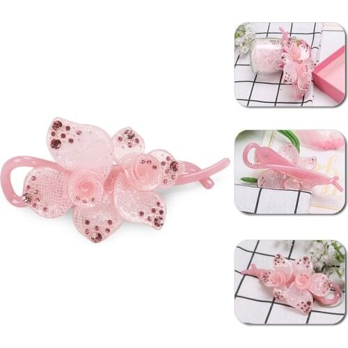 Buena Hot Sales Flower Banana Clips Top Quality Acrylic Banana Clip Elegant Camellia Hair Accessories with Rhinestone