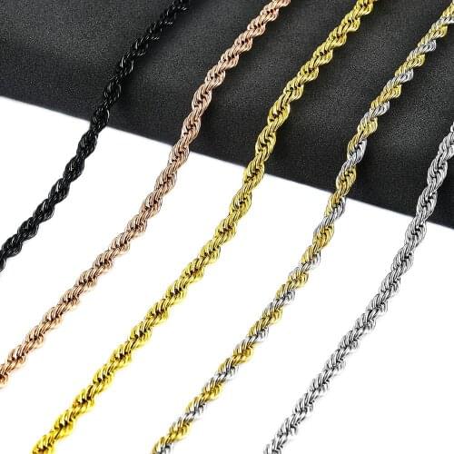 Width 2/3/4/5/6mm 316L Rope Chain Necklace Twisted Gold Stainless Steel Necklaces For Fashion Women Men Jewelry Dropshipping