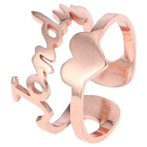 DODOAI Custom Name Ring with Heart Rose Gold Heart Ring Double Line Stacking Love Ring Stainless Steel Rings for Women
