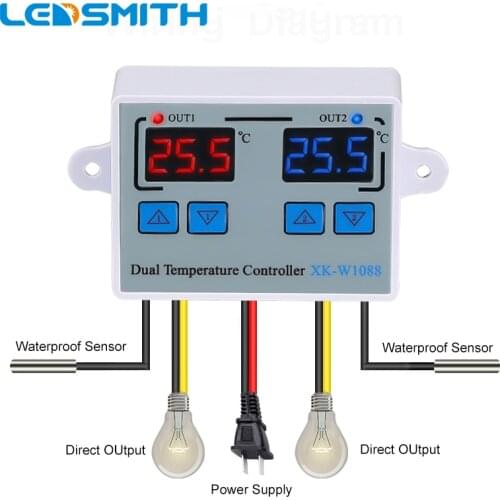 12V 220V 10A Digital Thermostat Incubator Temperature Controller Thermoregulator Heater Cooler Control With Dual Probe XK-W1088