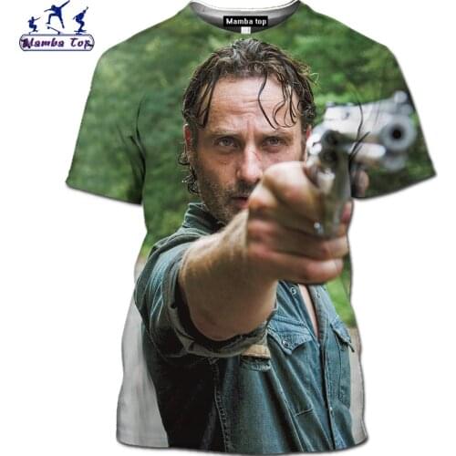Mamba Top 3D Summer Short-Sleeved Harajuku Mens T-Shirt Horror TV Series The Walking Dead T-Shirt Engine Motorcycle Skull Shirt