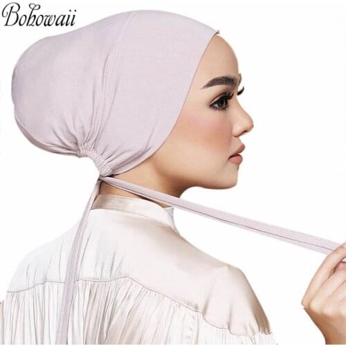 BOHOWAII Bonnet Hijab Underscarf Caps Islam Modal Cotton Head Wrap Elastic Band Headscarf Women Hats Adjustable Inner Tulband